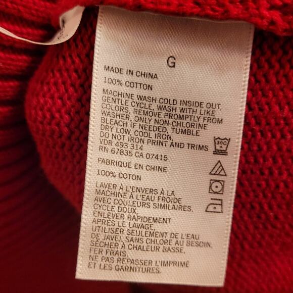 NAUTICA Red Cable Knit Sweater L 100% Cotton Fisherman Ribbed Preppy Dadcore - Picture 7 of 8